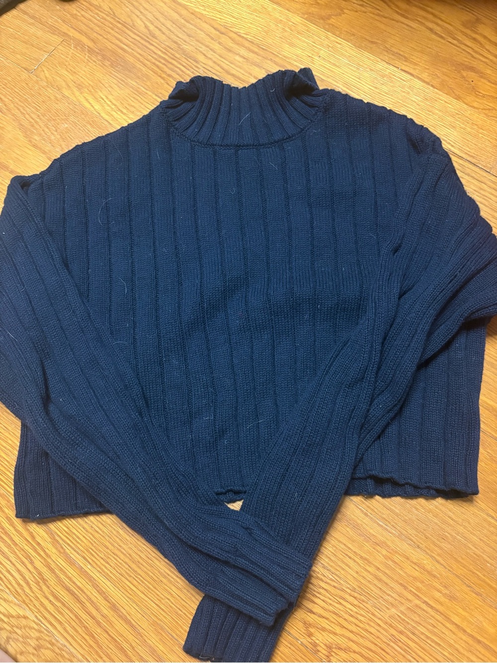Kendall and Kylie Navy Ribbed Mock Neck Women's Cropped Sweater